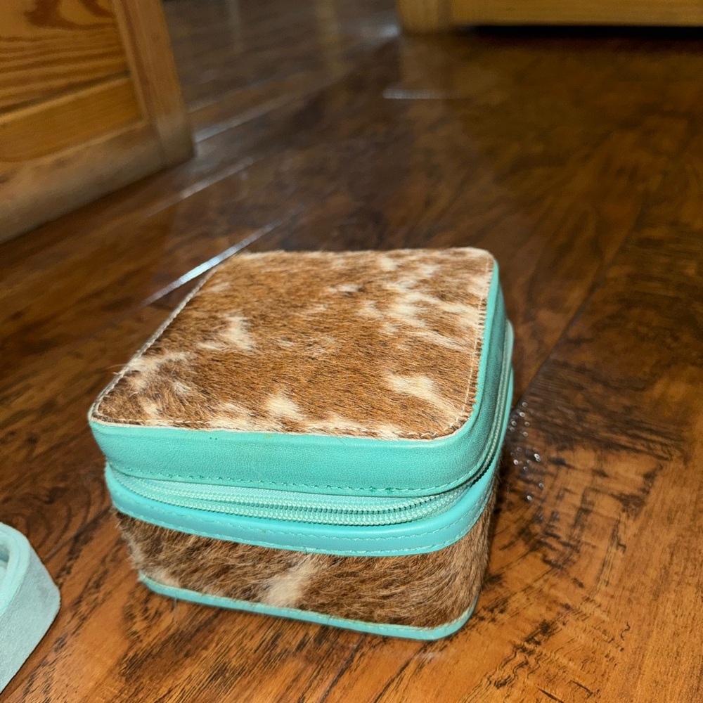 Cowhide and Teal Travel Case